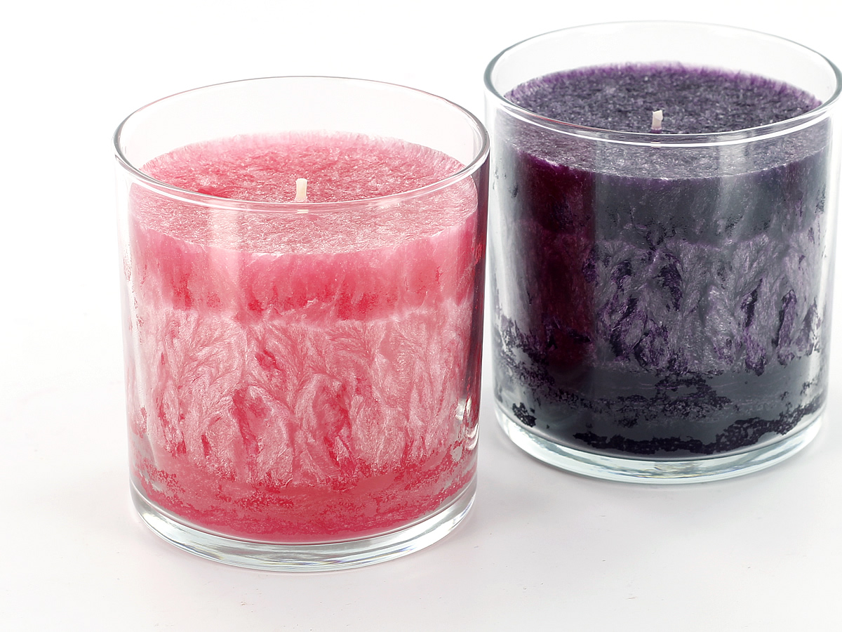 Crystals and sparkle are used to enhance in candle making